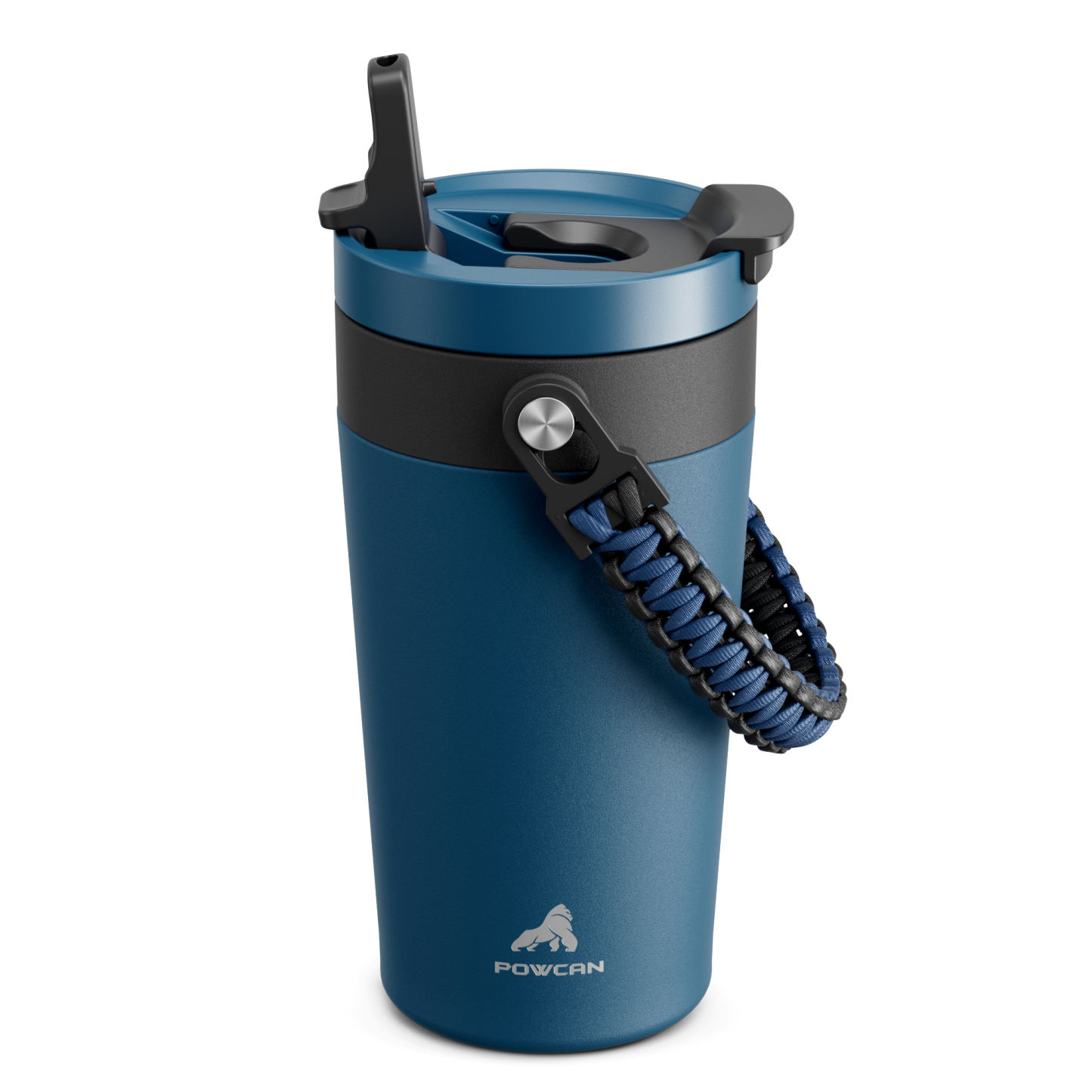 16 oz Insulated Coffee Mug for Work: 2-in-1 Straw Flip Lid, Keep Cold 24H, Fit in Car Cupholder, Leakproof, Stainless Steel Coffee Tumbler with Handle for Travel, Outdoor, Camping and Gifts (Deepsea)