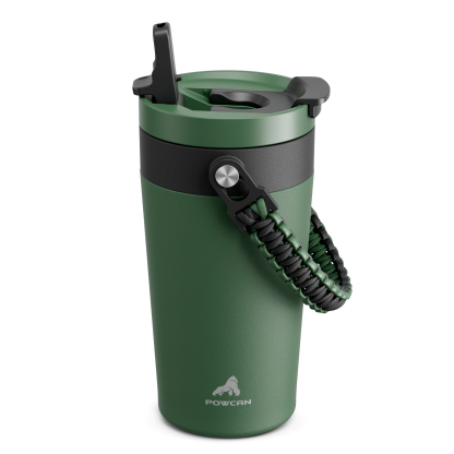 16 oz Insulated Coffee Mug for Work: 2-in-1 Straw Flip Lid, Keep Cold 24H, Fit in Car Cupholder, Leakproof, Stainless Steel Coffee Tumbler with Handle for Travel, Outdoor, Camping and Gifts (Deepsea)