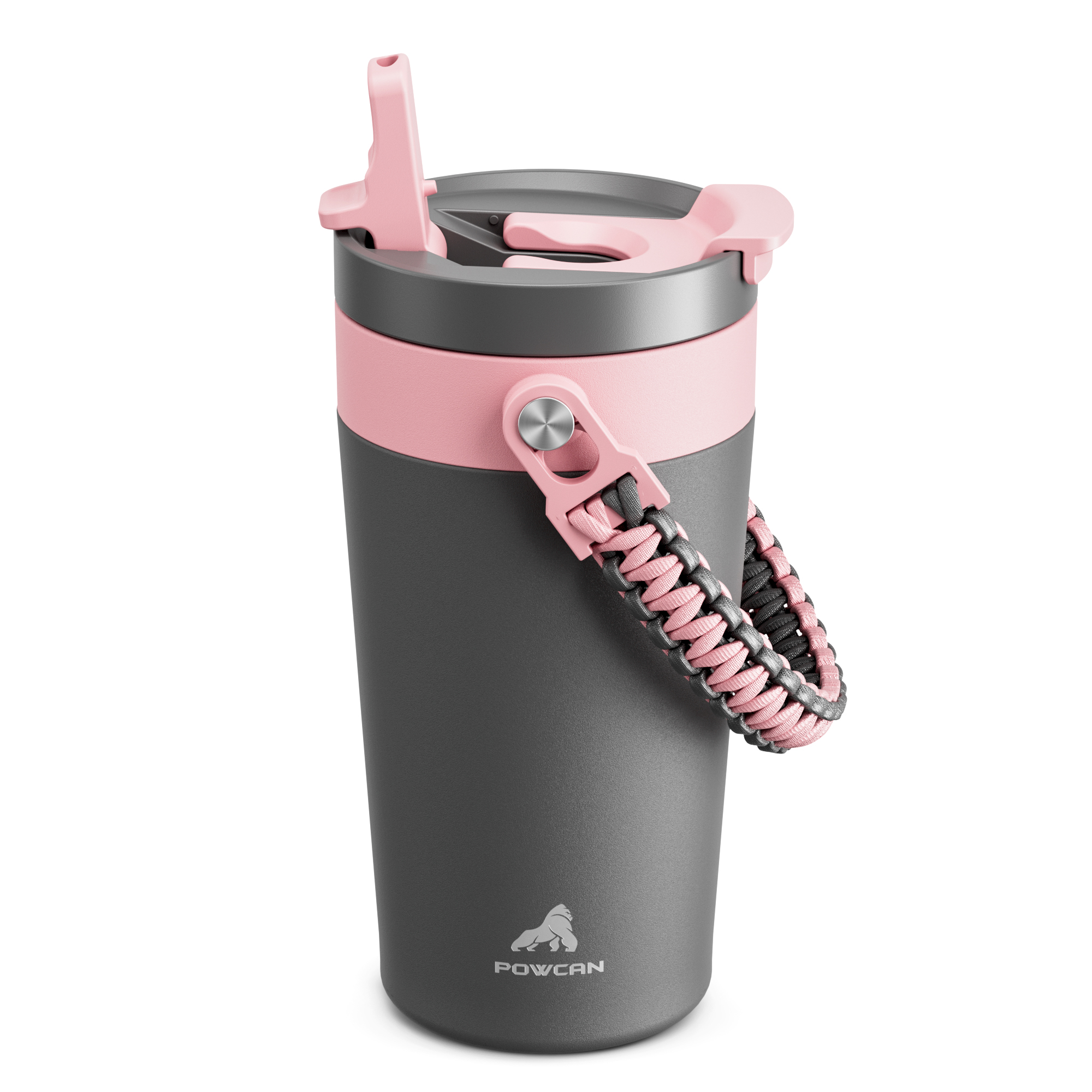 16 oz Insulated Coffee Mug for Work: 2-in-1 Straw Flip Lid, Keep Cold