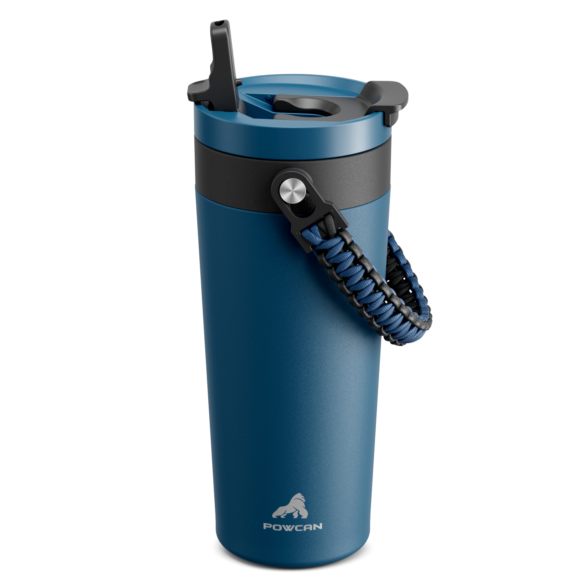 24 oz Insulated Coffee Mug for Travel: 2-in-1 Straw Flip Lid, Keep Cold 24H, Fit in Car Cupholder, Leakproof, Stainless Steel Coffee Tumbler with Handle for Outdoor, Office, Gifts and Sports (Deepsea)