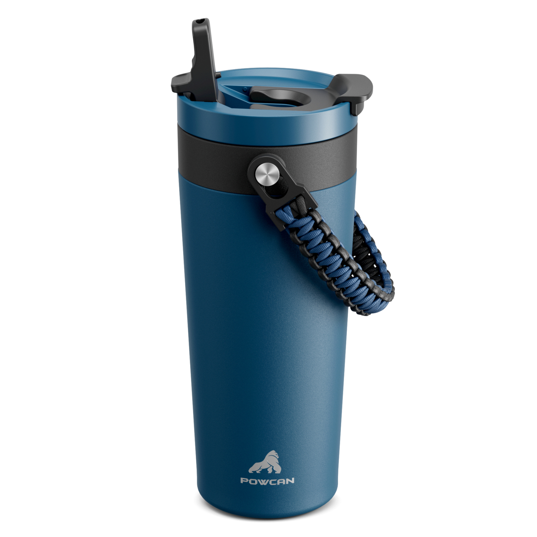 24 oz Insulated Coffee Mug for Travel: 2-in-1 Straw Flip Lid, Keep Cold 24H, Fit in Car Cupholder, Leakproof, Stainless Steel Coffee Tumbler with Handle for Outdoor, Office, Gifts and Sports (Deepsea)