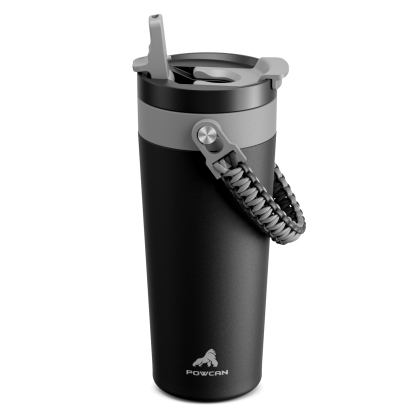 24 oz Insulated Coffee Mug for Travel: 2-in-1 Straw Flip Lid, Keep Cold 24H, Fit in Car Cupholder, Leakproof, Stainless Steel Coffee Tumbler with Handle for Outdoor, Office, Gifts and Sports (Deepsea)