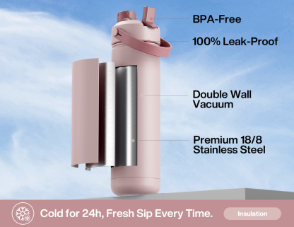 26 oz Insulated Water Bottle with 2-in-1 Straw and Spout Lid