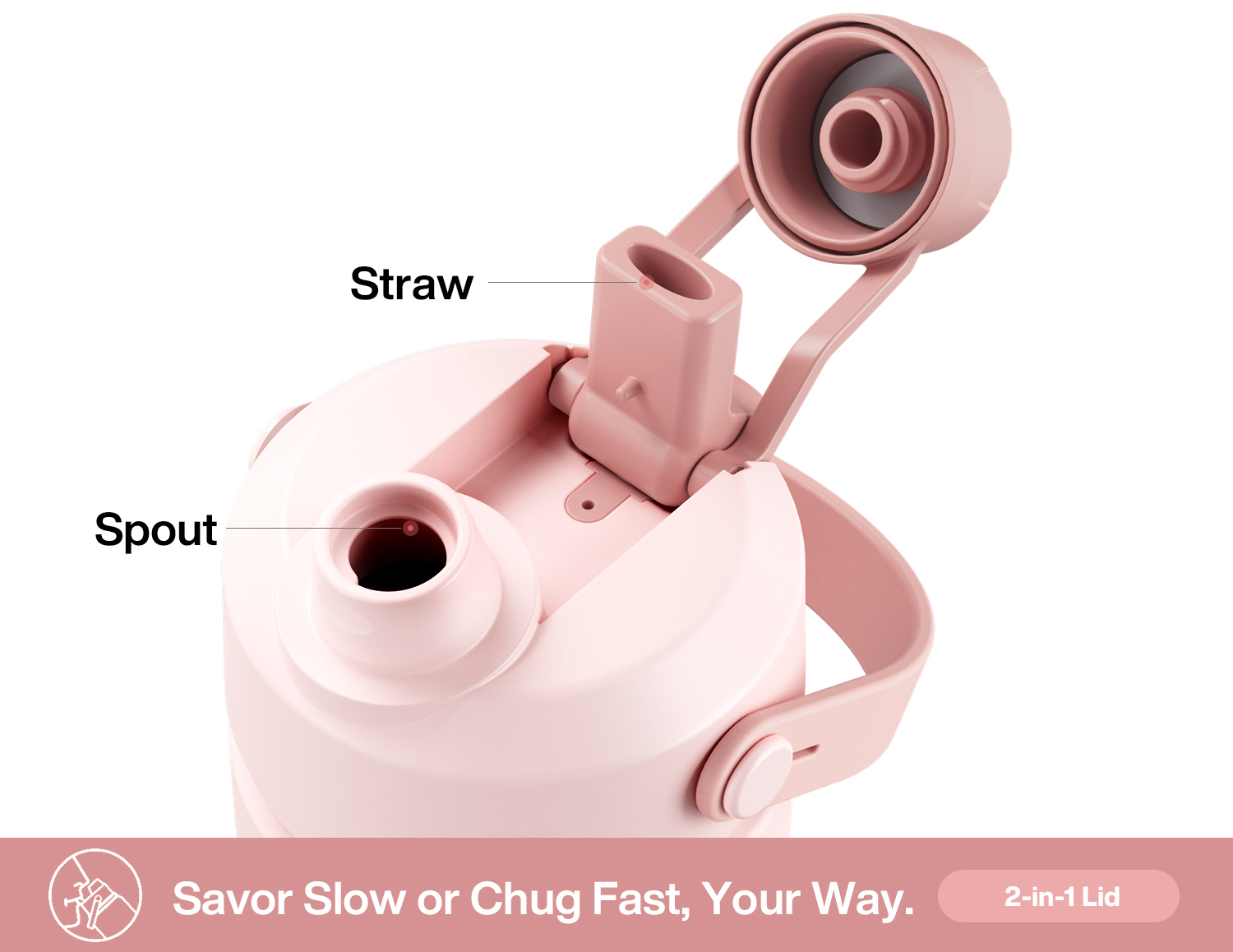 26oz Insulated Water Bottle with 2-in-1 Straw and Spout Lid Pure Collection, Keep Cold 24H, Leak-Proof