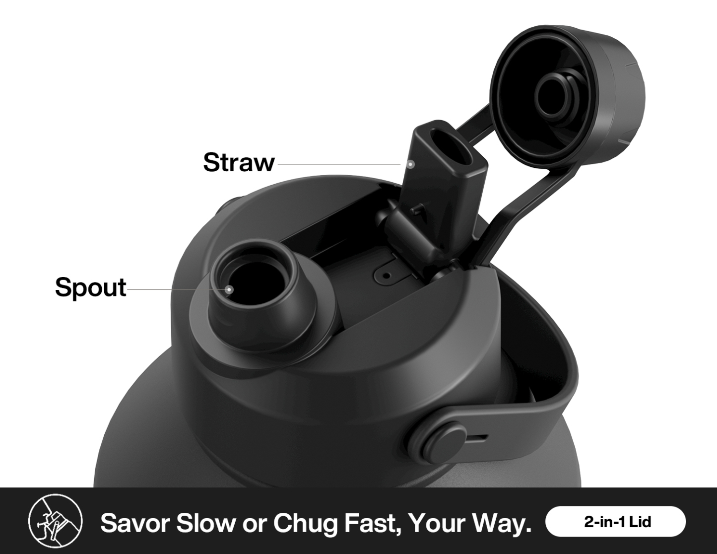 64 oz Insulated Water Bottle with 2-in-1 Straw and Spout Lid