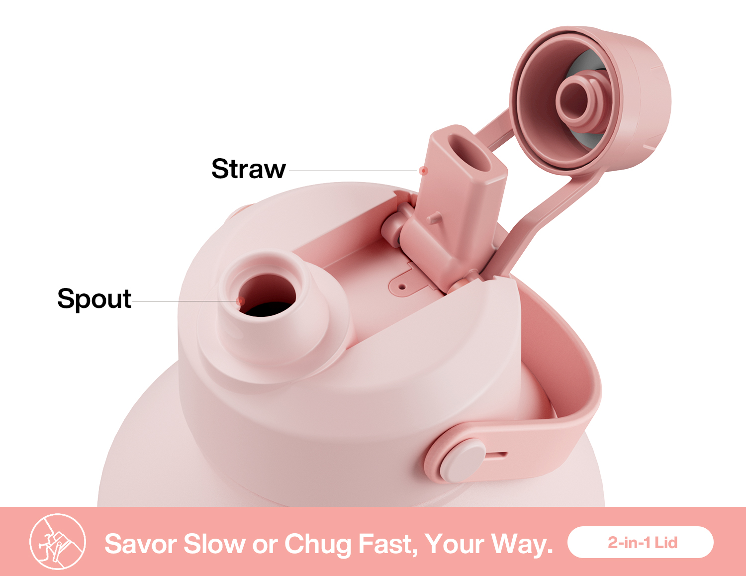 64 oz Insulated Water Bottle with 2-in-1 Straw and Spout Lid