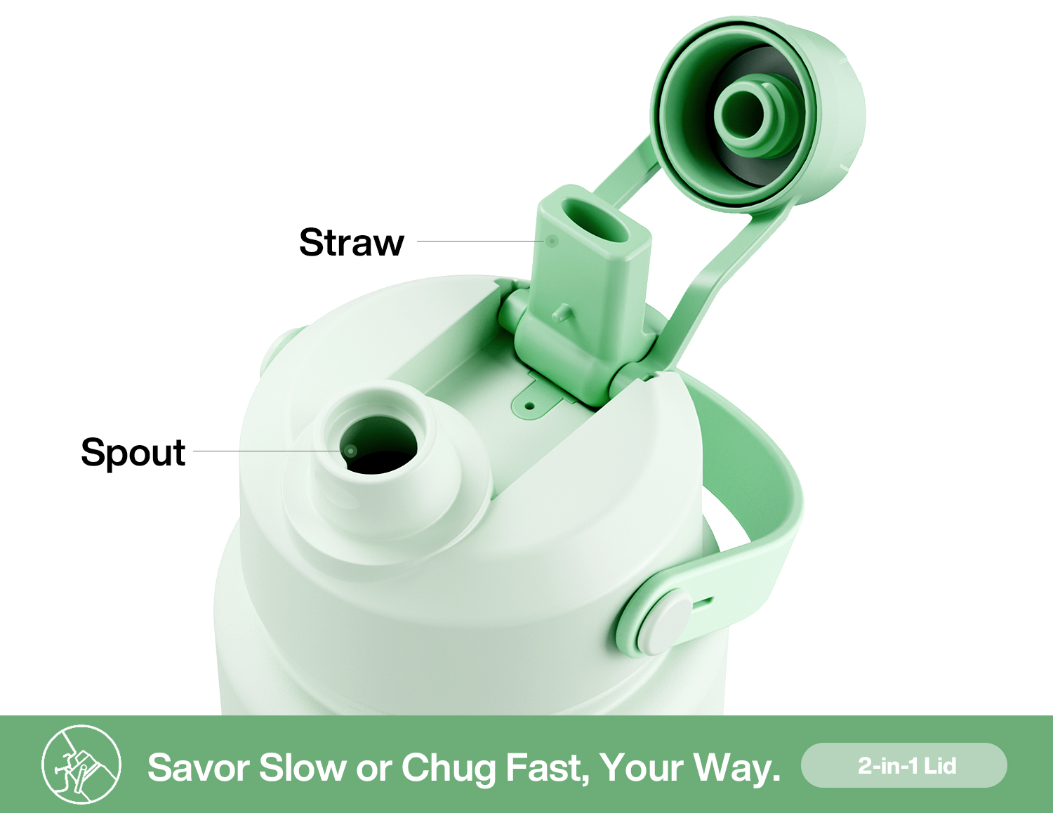 32 oz Insulated Water Bottle with 2-in-1 Straw and Spout Lid