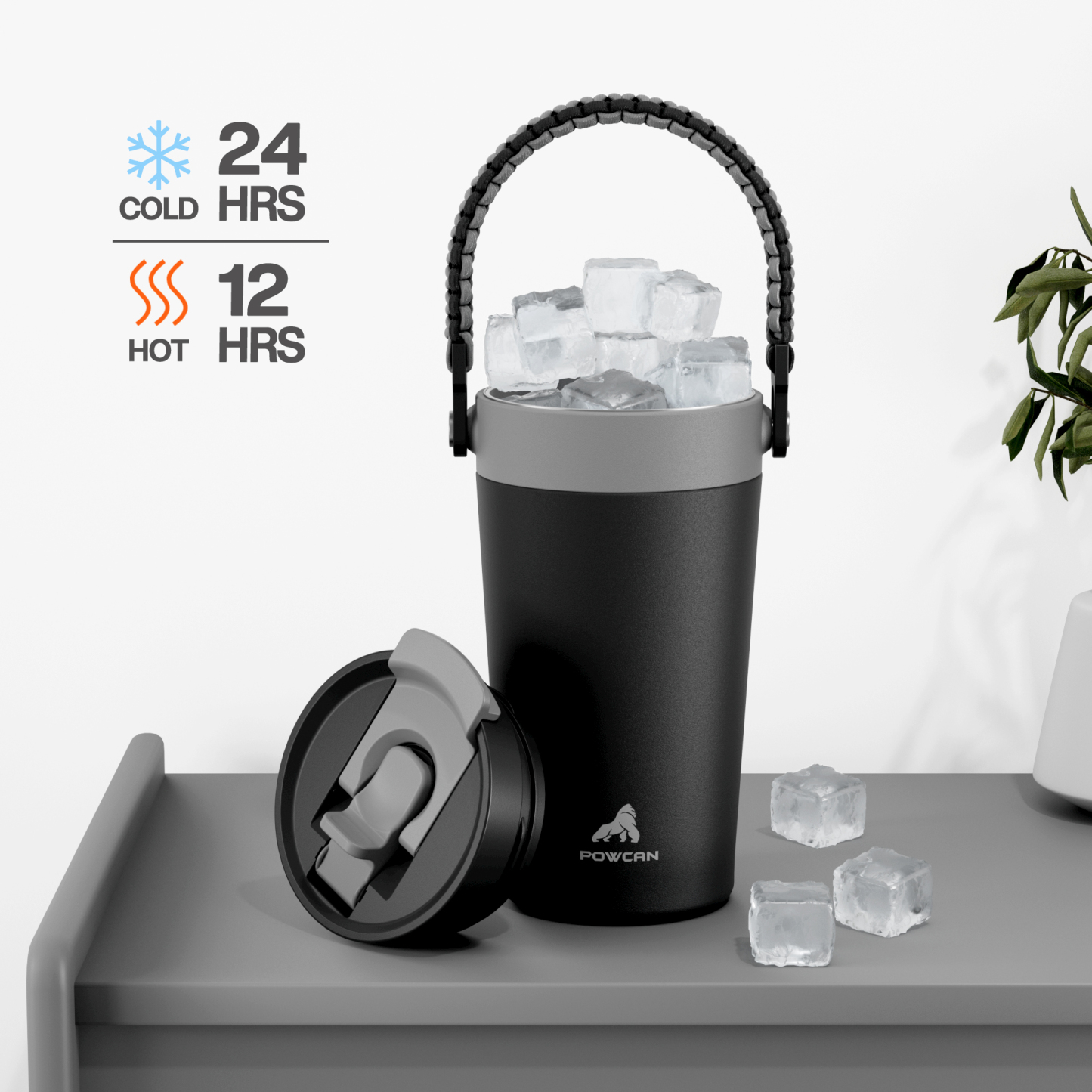 16 oz Insulated Coffee Mug for Work: 2-in-1 Straw Flip Lid, Keep Cold 24H, Fit in Car Cupholder, Leakproof, Stainless Steel Coffee Tumbler with Handle for Travel, Outdoor, Camping and Gifts (Deepsea)