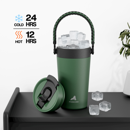 16 oz Insulated Coffee Mug for Work: 2-in-1 Straw Flip Lid, Keep Cold 24H, Fit in Car Cupholder, Leakproof, Stainless Steel Coffee Tumbler with Handle for Travel, Outdoor, Camping and Gifts (Deepsea)