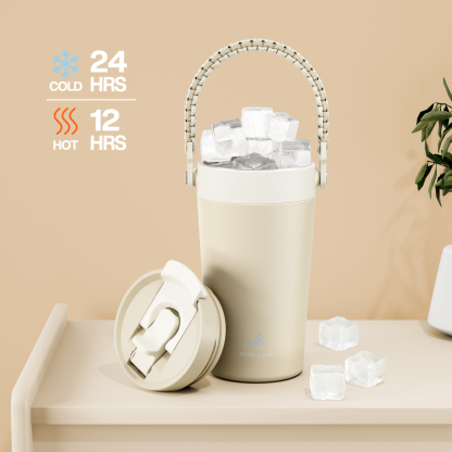 16 oz Insulated Coffee Mug for Work: 2-in-1 Straw Flip Lid, Keep Cold 24H, Fit in Car Cupholder, Leakproof, Stainless Steel Coffee Tumbler with Handle for Travel, Outdoor, Camping and Gifts (Deepsea)