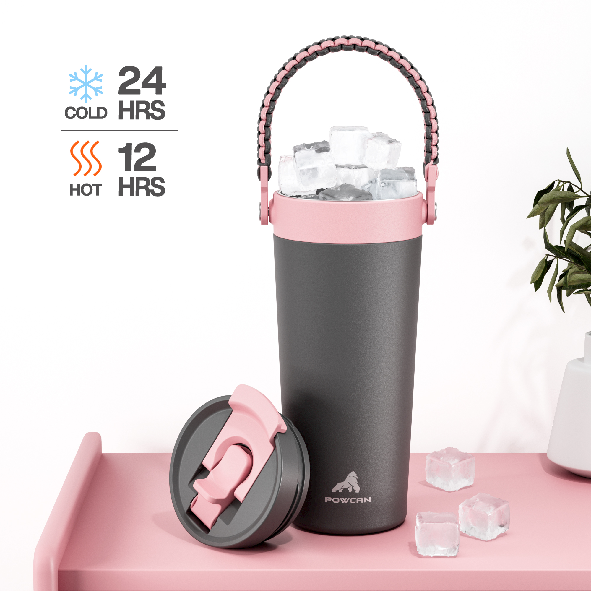 24 oz Insulated Coffee Mug for Travel: 2-in-1 Straw Flip Lid, Keep Cold 24H, Fit in Car Cupholder, Leakproof, Stainless Steel Coffee Tumbler with Handle for Outdoor, Office, Gifts and Sports (Deepsea)