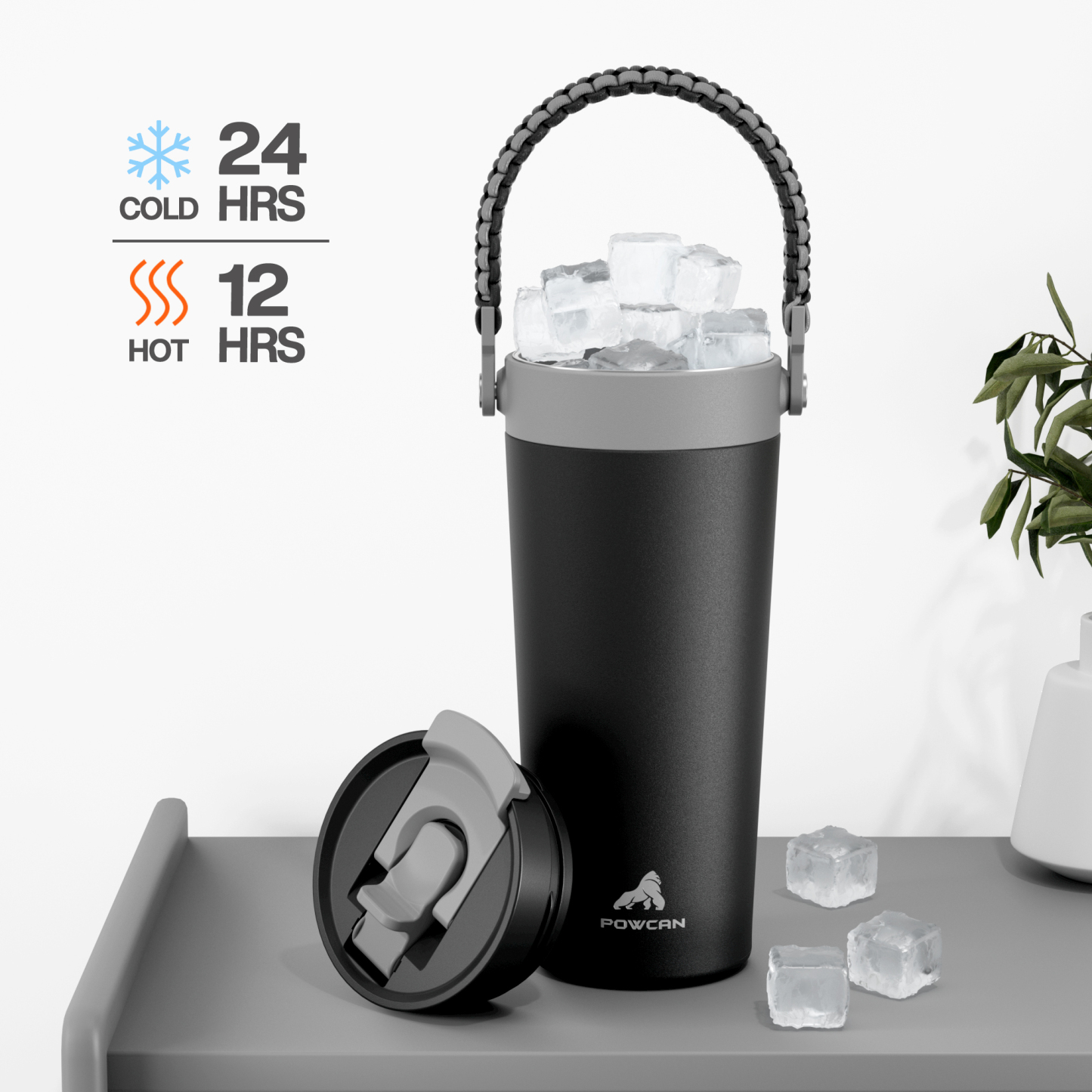 24 oz Insulated Coffee Mug for Travel: 2-in-1 Straw Flip Lid, Keep Cold 24H, Fit in Car Cupholder, Leakproof, Stainless Steel Coffee Tumbler with Handle for Outdoor, Office, Gifts and Sports (Deepsea)