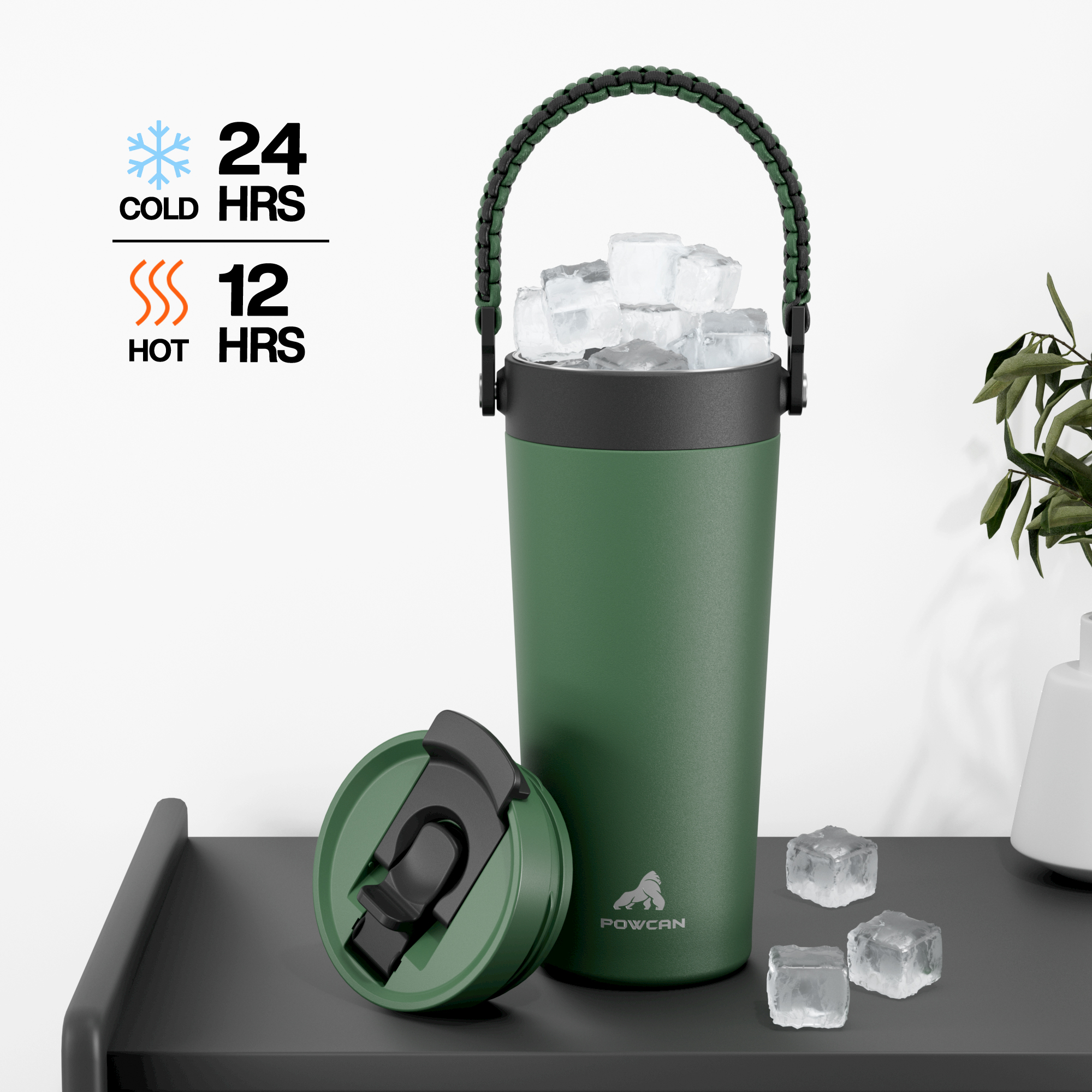 24 oz Insulated Coffee Mug for Travel: 2-in-1 Straw Flip Lid, Keep Cold 24H, Fit in Car Cupholder, Leakproof, Stainless Steel Coffee Tumbler with Handle for Outdoor, Office, Gifts and Sports (Deepsea)