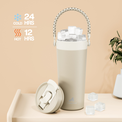 24 oz Insulated Coffee Mug for Travel: 2-in-1 Straw Flip Lid, Keep Cold 24H, Fit in Car Cupholder, Leakproof, Stainless Steel Coffee Tumbler with Handle for Outdoor, Office, Gifts and Sports (Deepsea)