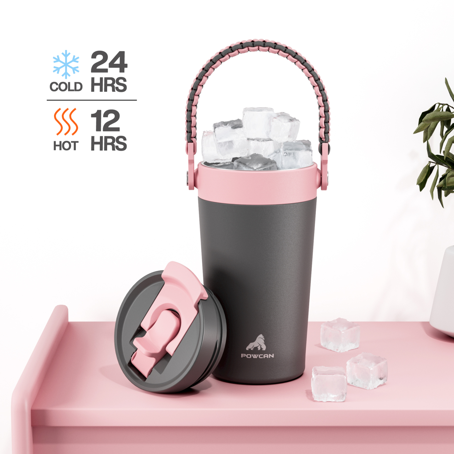 16 oz Insulated Coffee Mug for Work: 2-in-1 Straw Flip Lid, Keep Cold 24H, Fit in Car Cupholder, Leakproof, Stainless Steel Coffee Tumbler with Handle for Travel, Outdoor, Camping and Gifts (Deepsea)