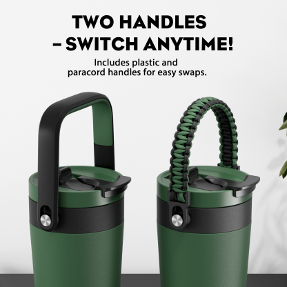 16 oz Insulated Coffee Mug for Work: 2-in-1 Straw Flip Lid, Keep Cold 24H, Fit in Car Cupholder, Leakproof, Stainless Steel Coffee Tumbler with Handle for Travel, Outdoor, Camping and Gifts (Deepsea)