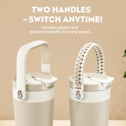 16 oz Insulated Coffee Mug for Work: 2-in-1 Straw Flip Lid, Keep Cold 24H, Fit in Car Cupholder, Leakproof, Stainless Steel Coffee Tumbler with Handle for Travel, Outdoor, Camping and Gifts (Deepsea)