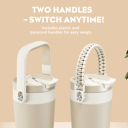 24 oz Insulated Coffee Mug for Travel: 2-in-1 Straw Flip Lid, Keep Cold 24H, Fit in Car Cupholder, Leakproof, Stainless Steel Coffee Tumbler with Handle for Outdoor, Office, Gifts and Sports (Deepsea)