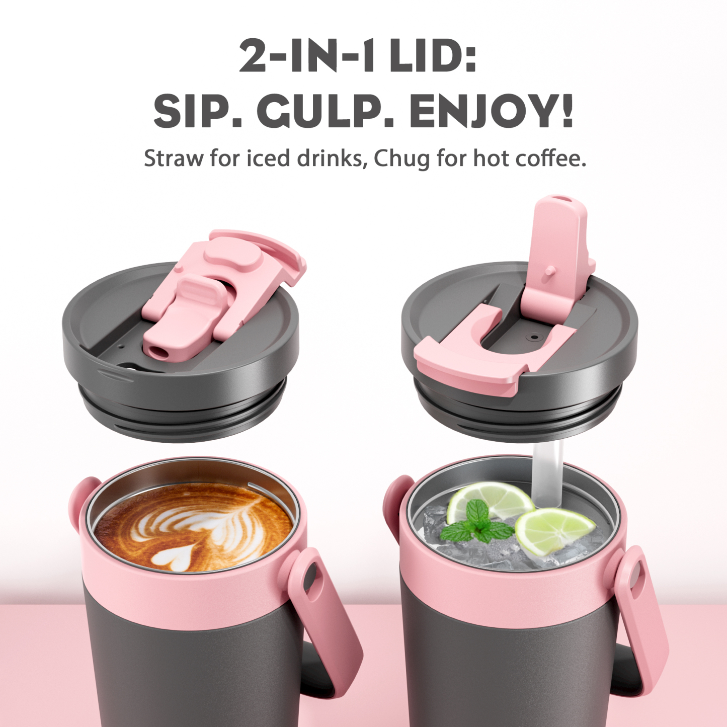 24 oz Insulated Coffee Mug for Travel: 2-in-1 Straw Flip Lid, Keep Cold 24H, Fit in Car Cupholder, Leakproof, Stainless Steel Coffee Tumbler with Handle for Outdoor, Office, Gifts and Sports (Deepsea)