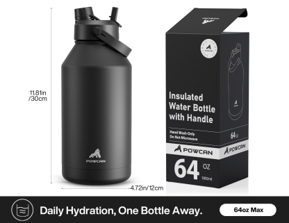 64 oz Insulated Water Bottle with 2-in-1 Straw and Spout Lid