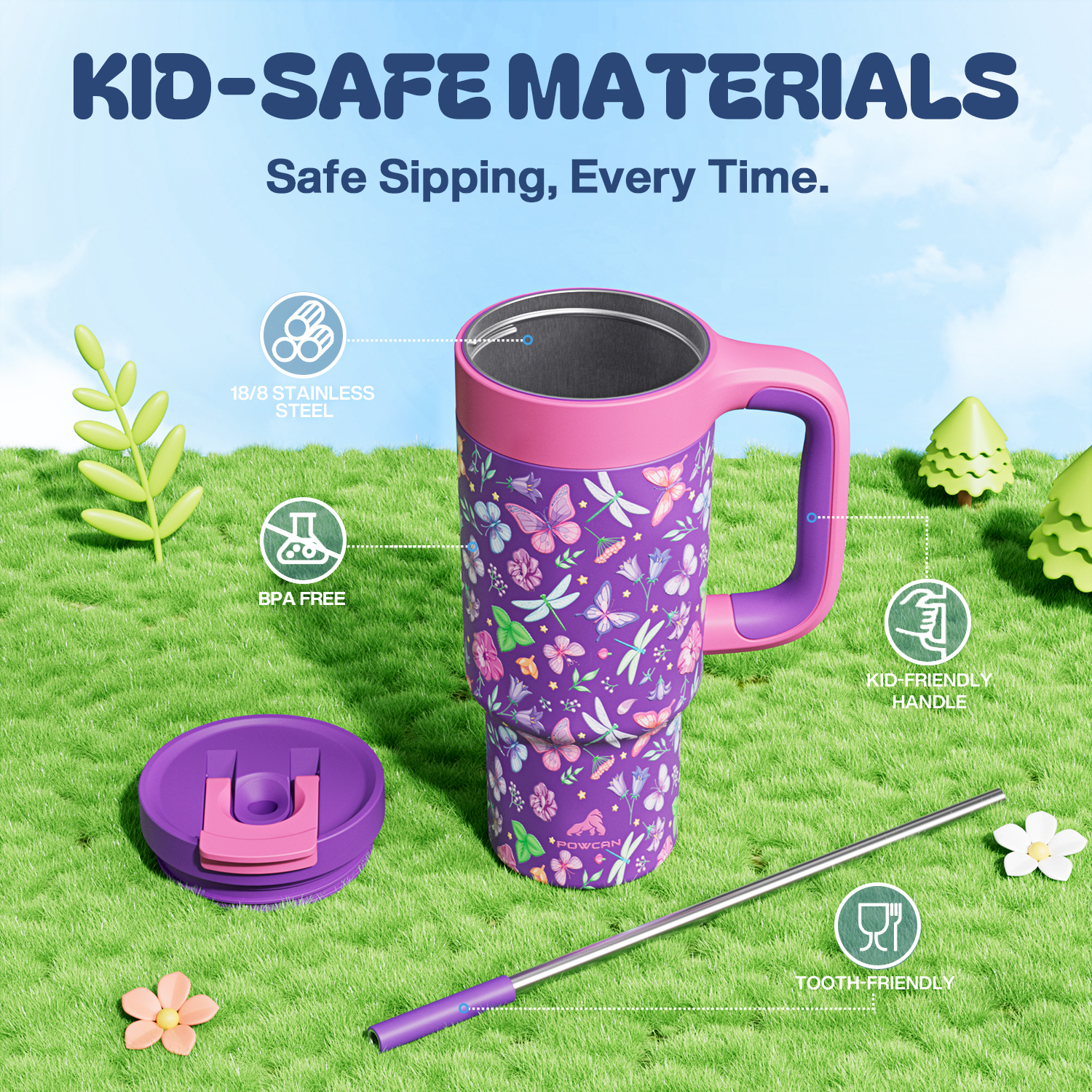 24 oz Tumbler with 2-in-1 Metal Straw Lid