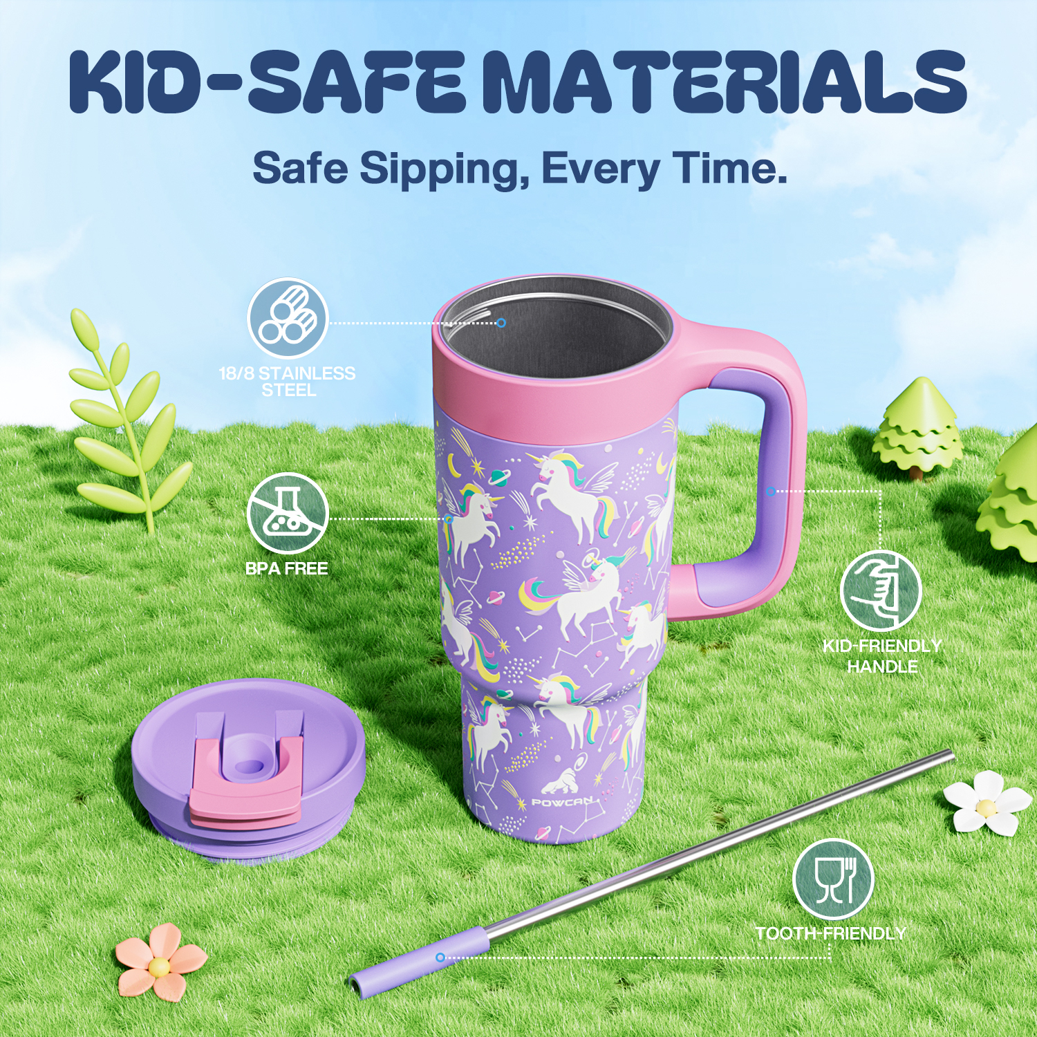 24 oz Tumbler with 2-in-1 Metal Straw Lid