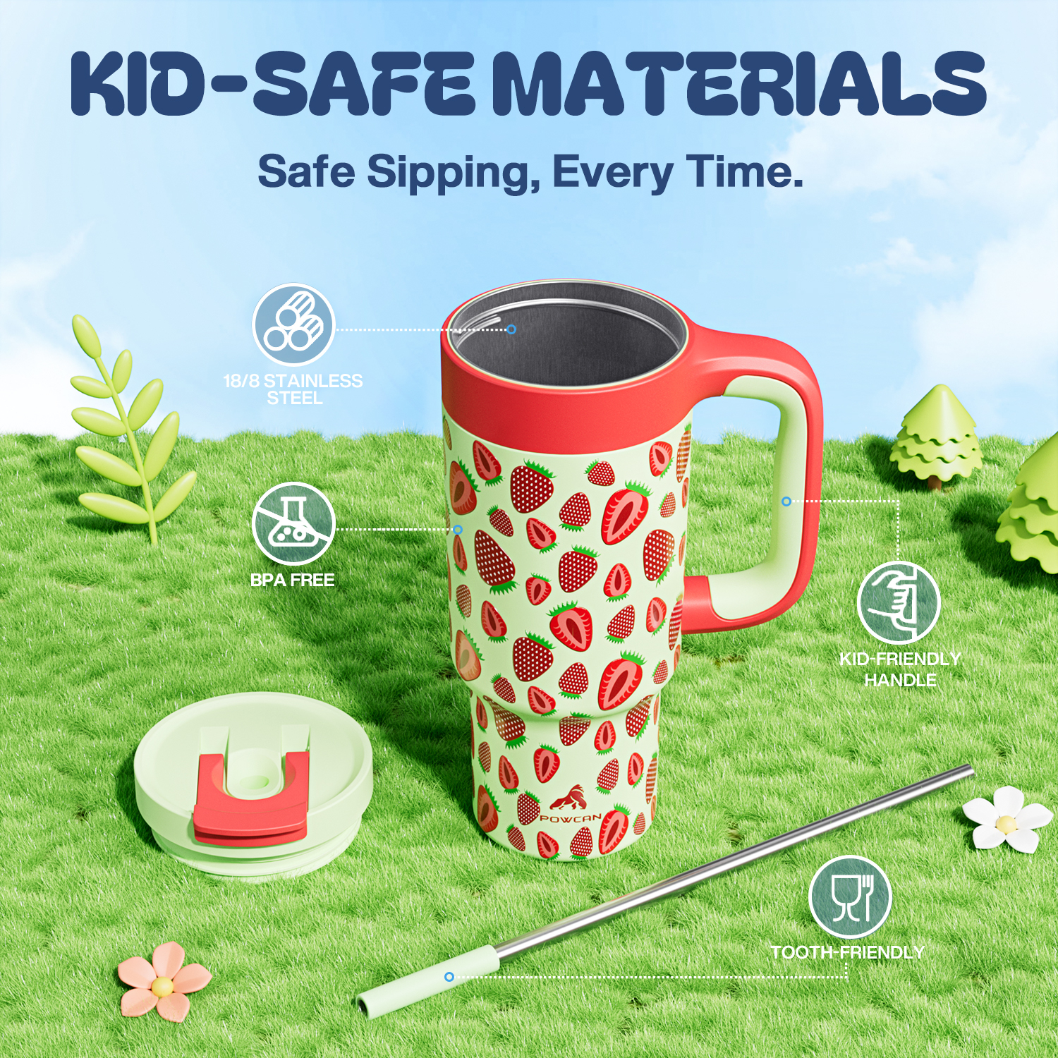 24 oz Tumbler with 2-in-1 Metal Straw Lid