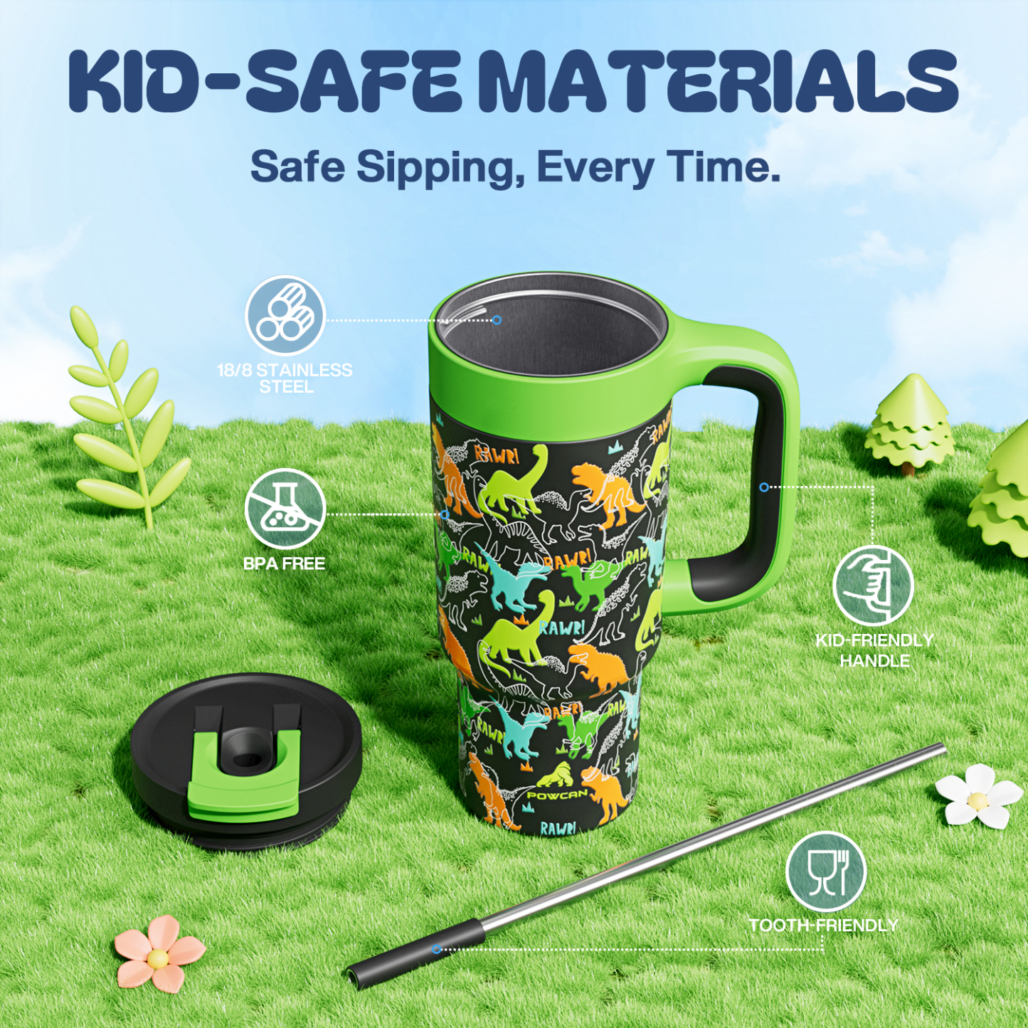 24 oz Tumbler with 2-in-1 Metal Straw Lid