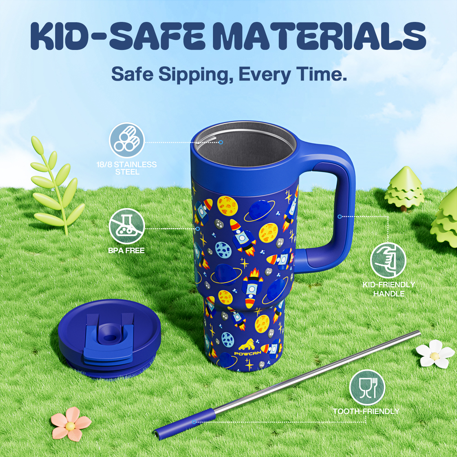 24 oz Tumbler with 2-in-1 Metal Straw Lid