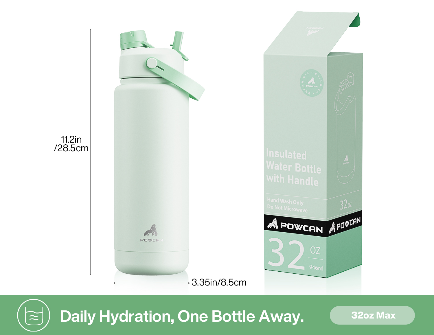 32 oz Insulated Water Bottle with 2-in-1 Straw and Spout Lid
