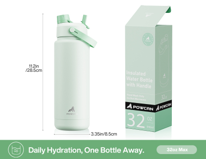 32 oz Insulated Water Bottle with 2-in-1 Straw and Spout Lid