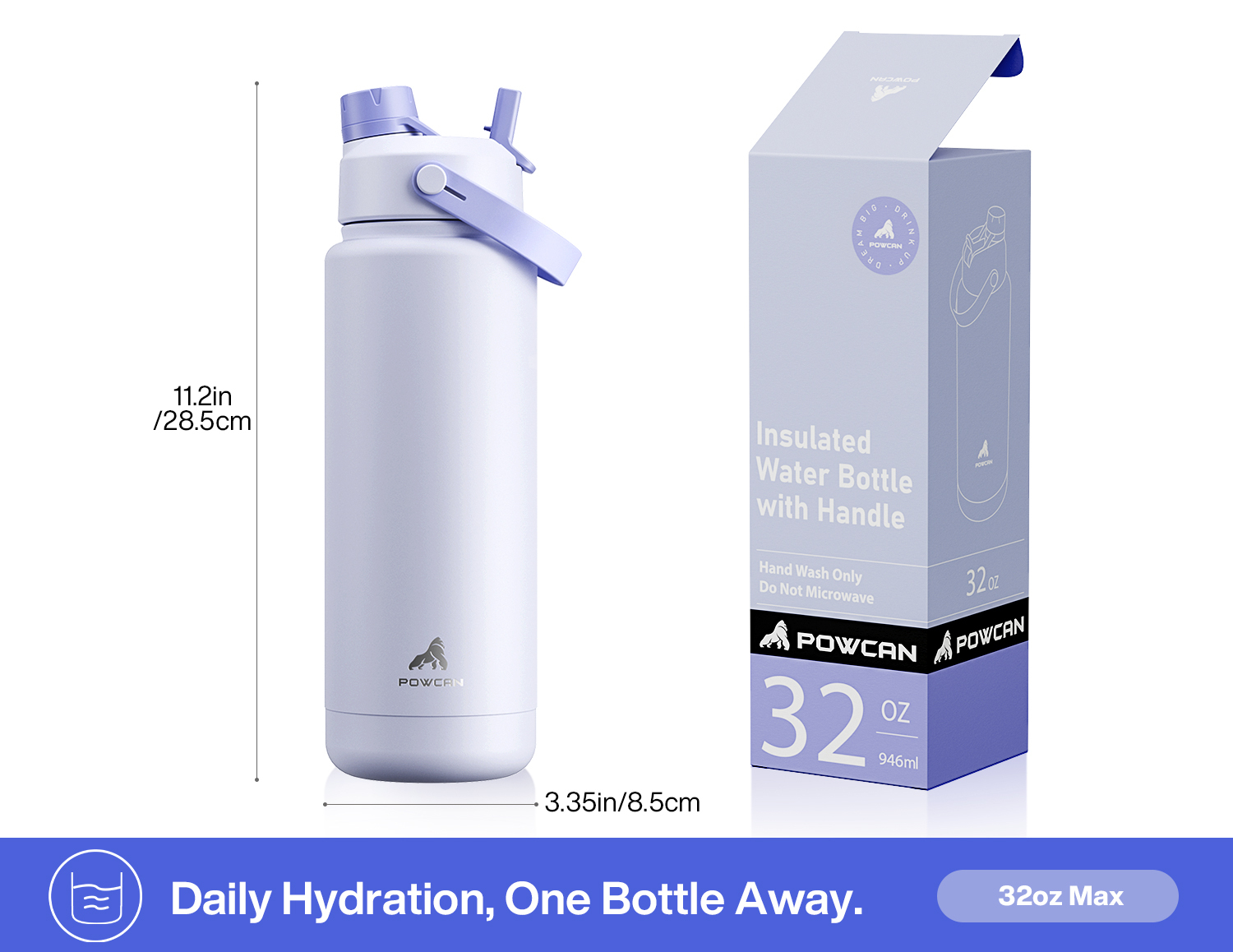 32 oz Insulated Water Bottle with 2-in-1 Straw and Spout Lid
