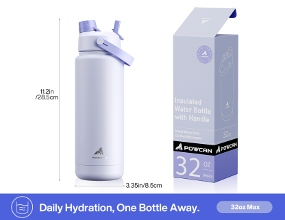 32 oz Insulated Water Bottle with 2-in-1 Straw and Spout Lid