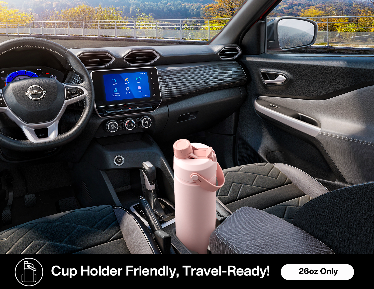 26 oz Insulated Water Bottle with 2-in-1 Straw and Spout Lid