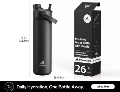 26oz Insulated Water Bottle with 2-in-1 Straw and Spout Lid Pure Collection, Keep Cold 24H, Leak-Proof