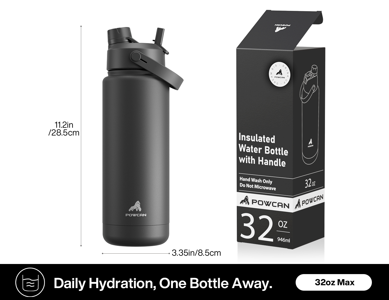 32 oz Insulated Water Bottle with 2-in-1 Straw and Spout Lid - Pure Collection
