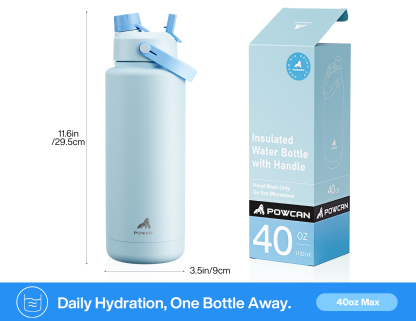 40oz Insulated Water Bottle with 2-in-1 Straw and Spout Lid Pure Collection, Keep Cold 24H, Leak-Proof