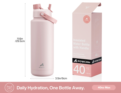 40oz Insulated Water Bottle with 2-in-1 Straw and Spout Lid Pure Collection, Keep Cold 24H, Leak-Proof