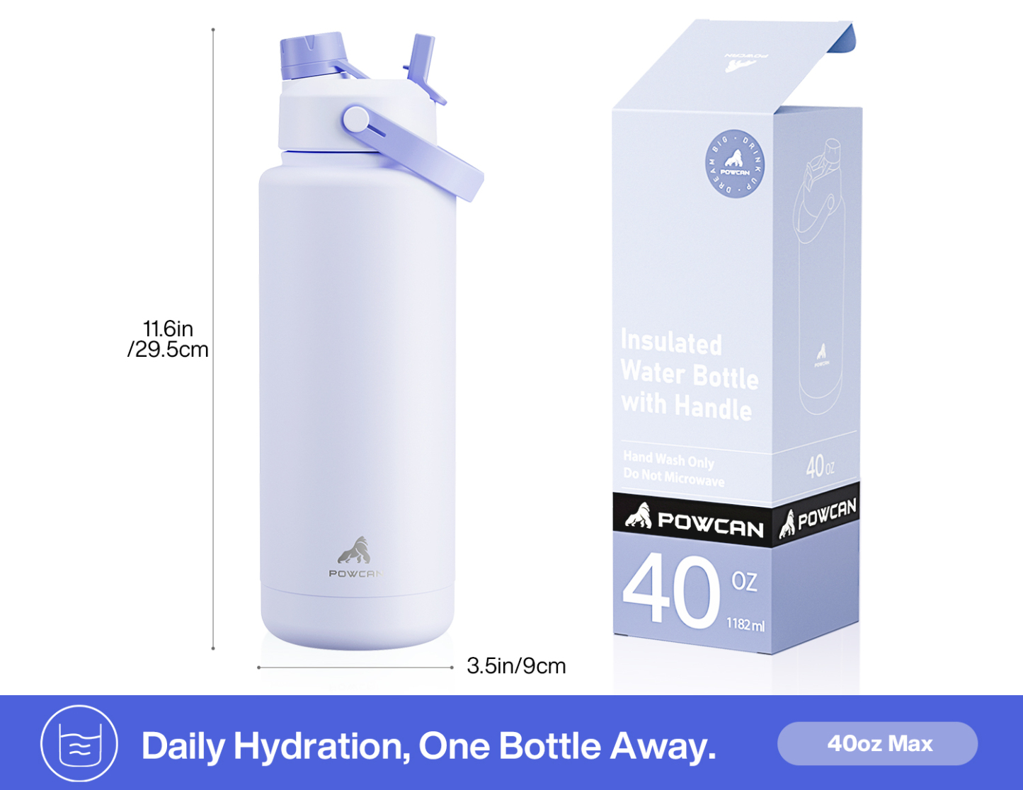40 oz Insulated Water Bottle with 2-in-1 Straw and Spout Lid - Pure Collection