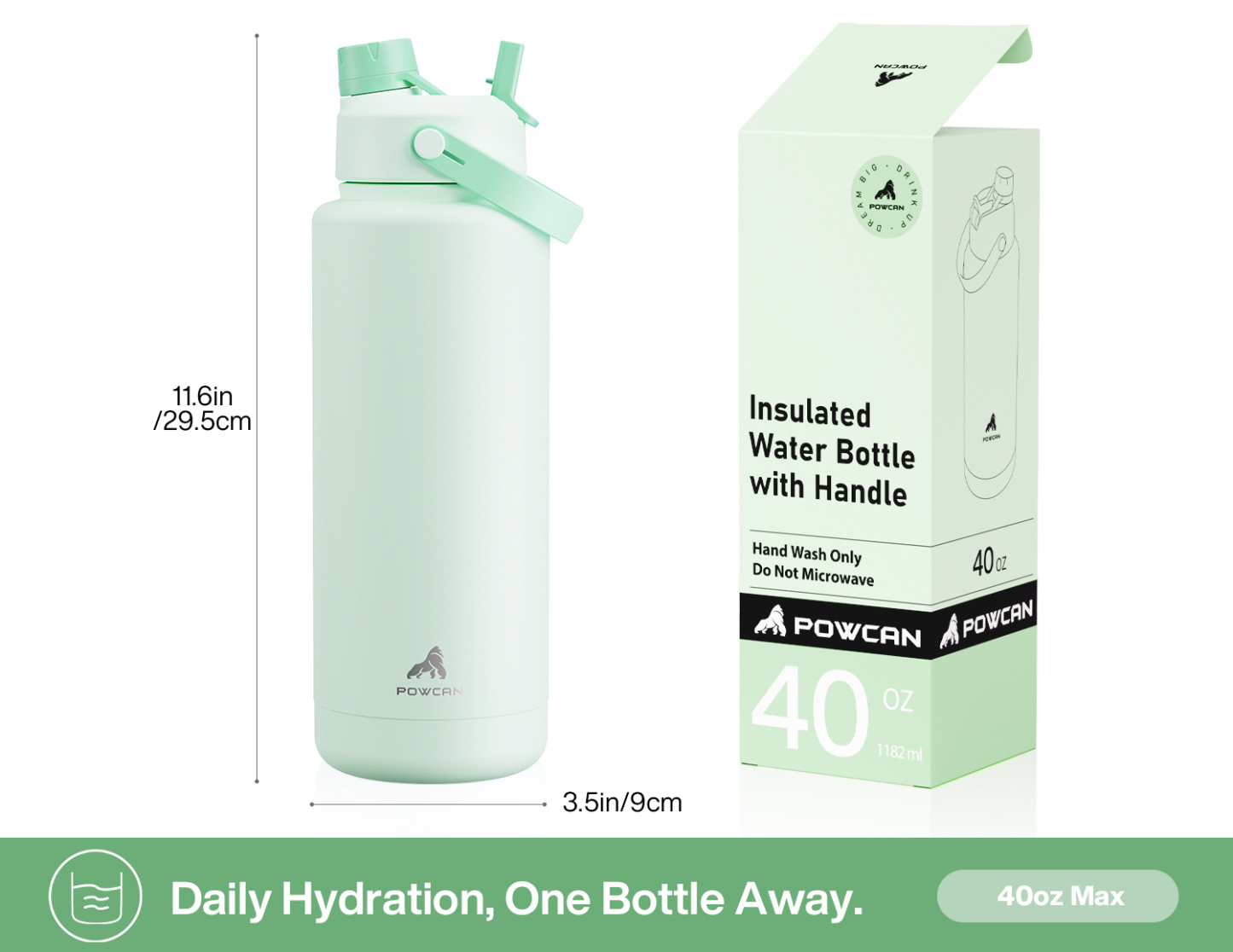 40 oz Insulated Water Bottle with 2-in-1 Straw and Spout Lid - Pure Collection