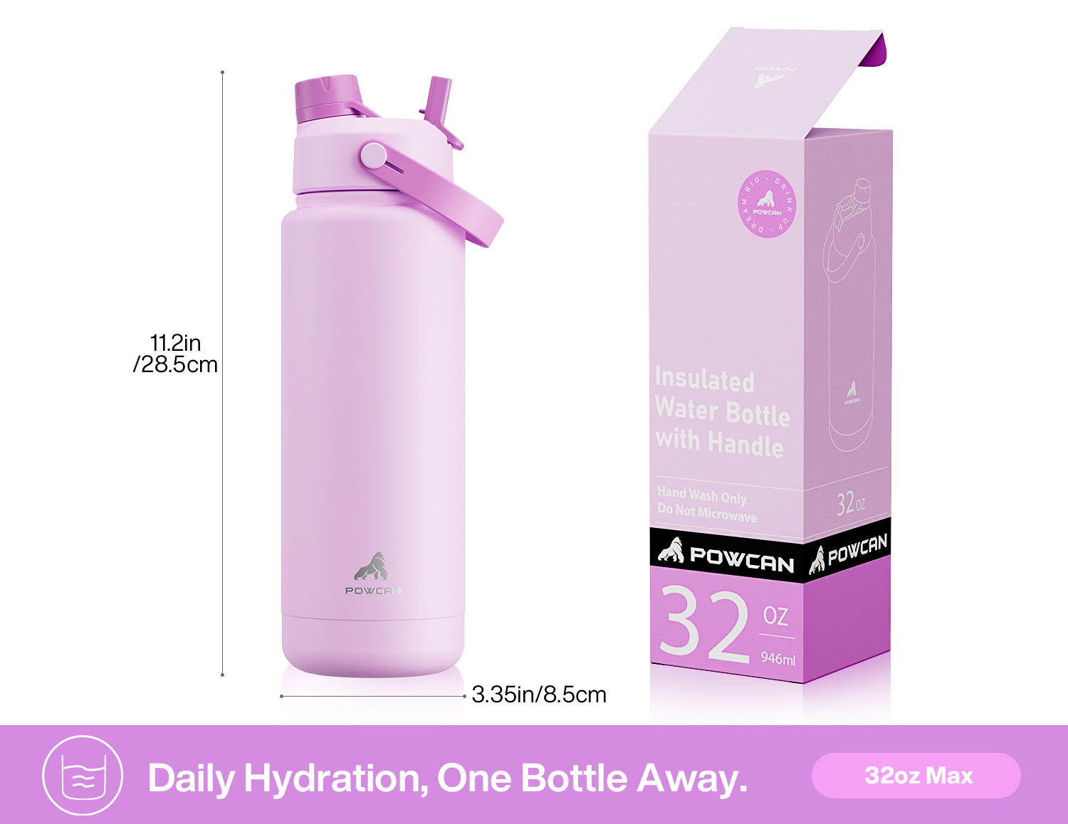 32 oz Insulated Water Bottle with 2-in-1 Straw and Spout Lid - Pure Collection