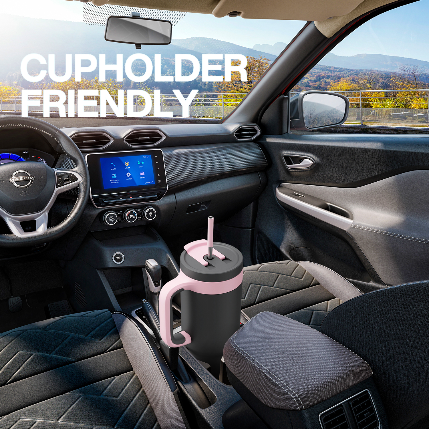 50oz Tumbler with Handle, 2-in-1 Straw and Sip Lid Pure Collection, Insulated Stainless Steel Travel Coffee Mug, Keeps Cold for 34 Hours