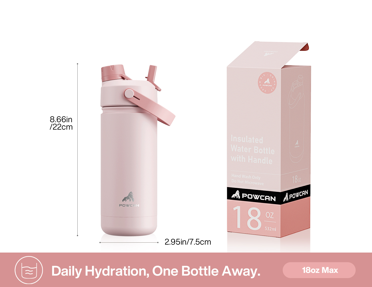 18 oz Insulated Water Bottle with 2-in-1 Straw and Spout Lid - Pure Collection