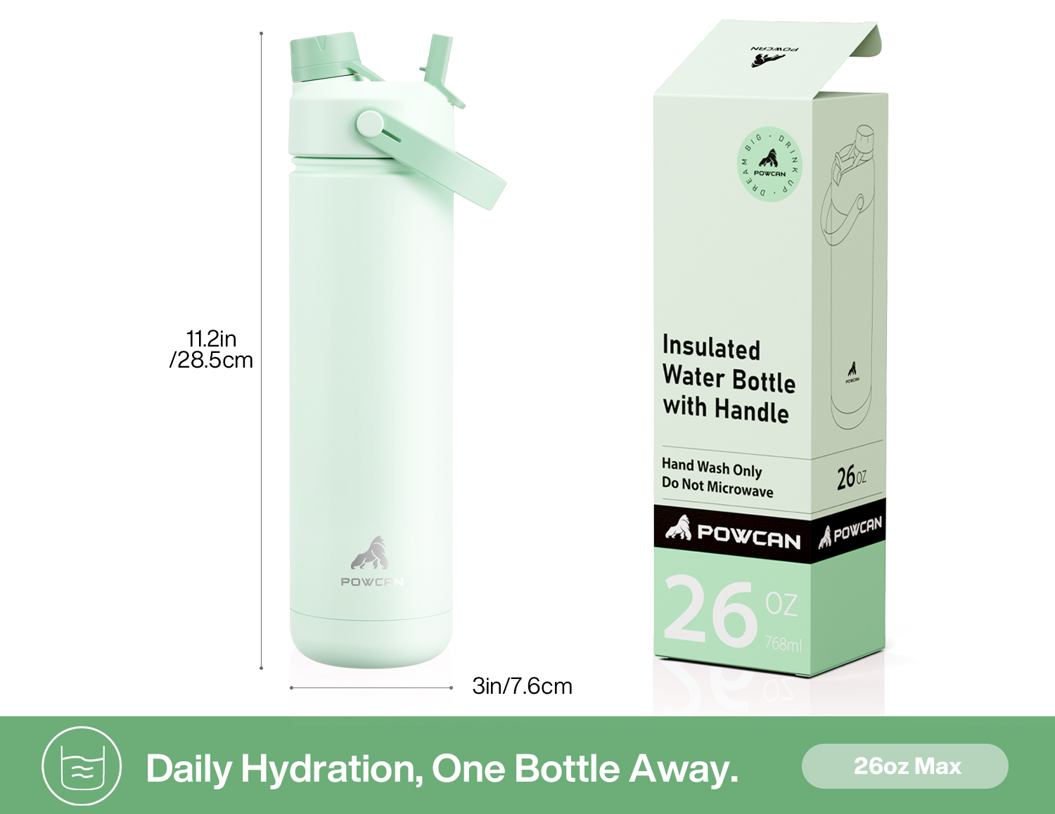 26 oz Insulated Water Bottle with 2-in-1 Straw and Spout Lid - Pure Collection