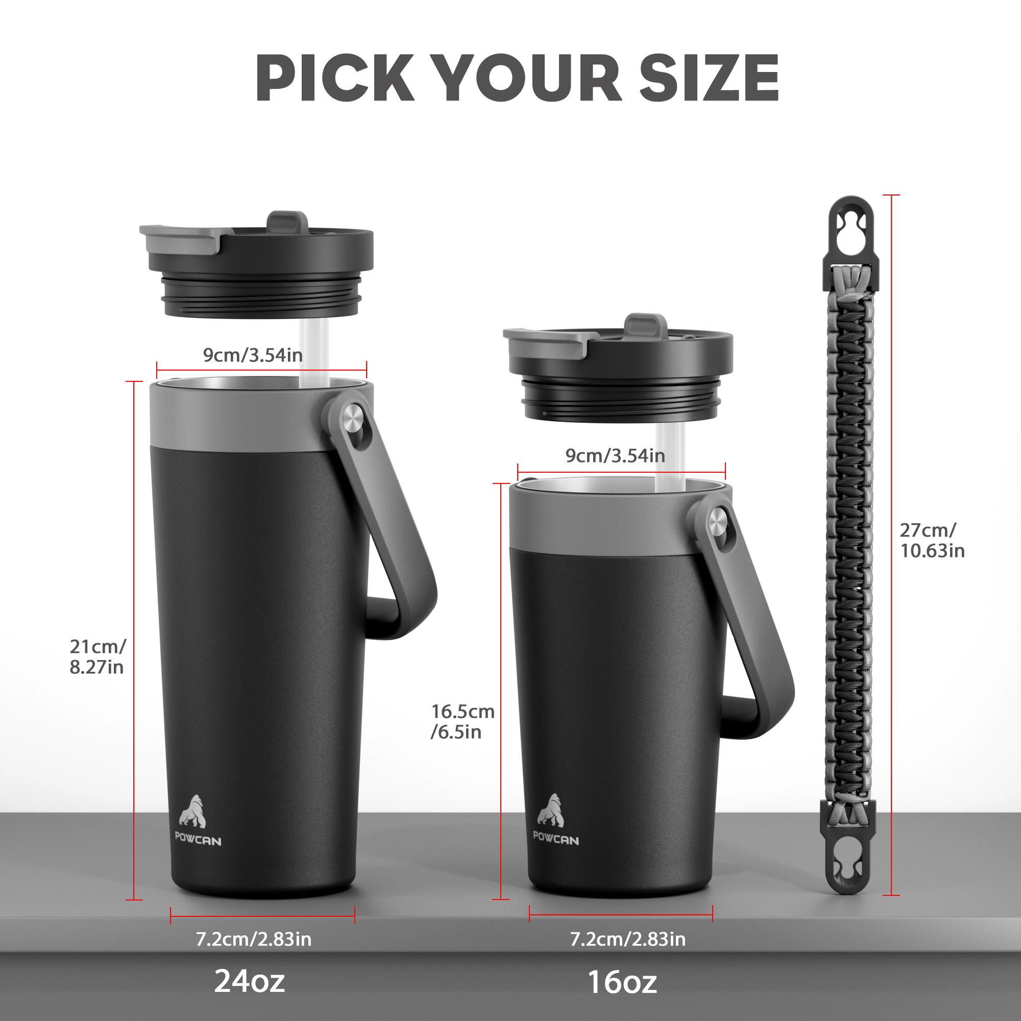 16 oz Insulated Coffee Mug for Work: 2-in-1 Straw Flip Lid, Keep Cold 24H, Fit in Car Cupholder, Leakproof, Stainless Steel Coffee Tumbler with Handle for Travel, Outdoor, Camping and Gifts (Deepsea)