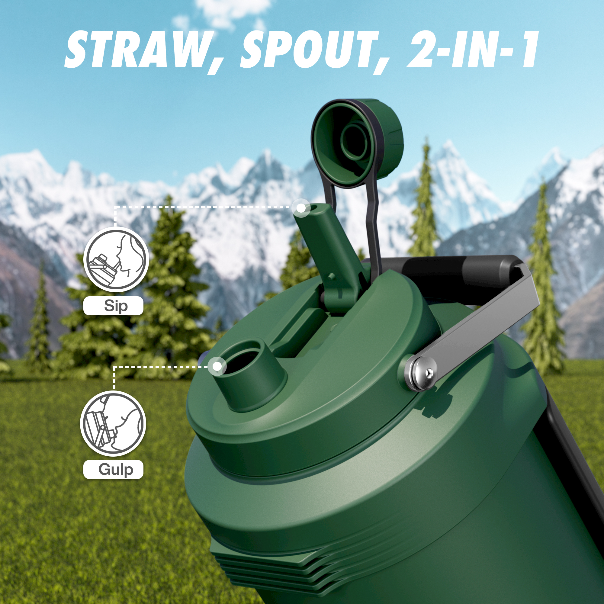 1 Gallon / 128 oz Insulated Water Jug with 2-in-1 Lid and Dual Handle