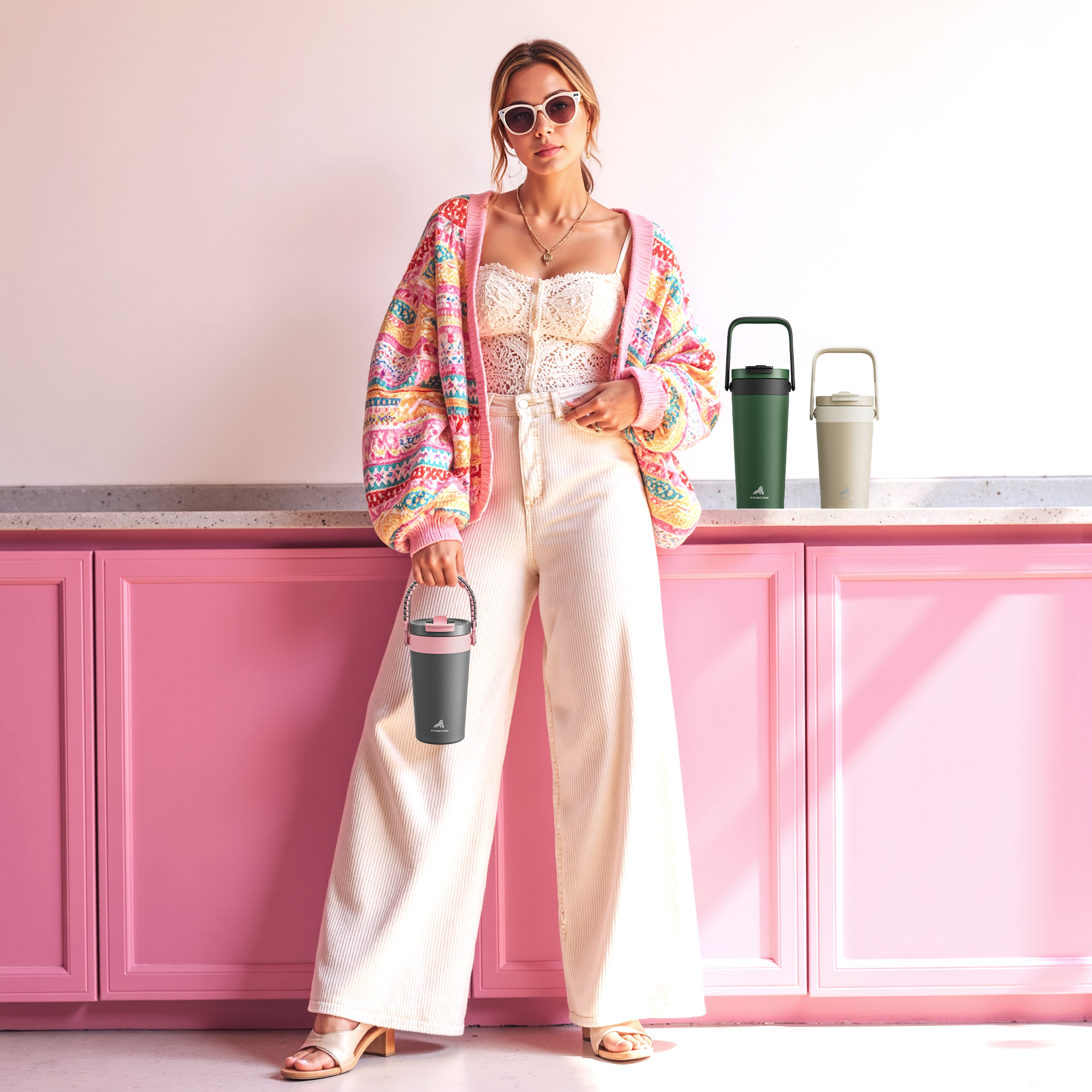 24 oz Insulated Coffee Mug for Travel: 2-in-1 Straw Flip Lid, Keep Cold 24H, Fit in Car Cupholder, Leakproof, Stainless Steel Coffee Tumbler with Handle for Outdoor, Office, Gifts and Sports (Deepsea)