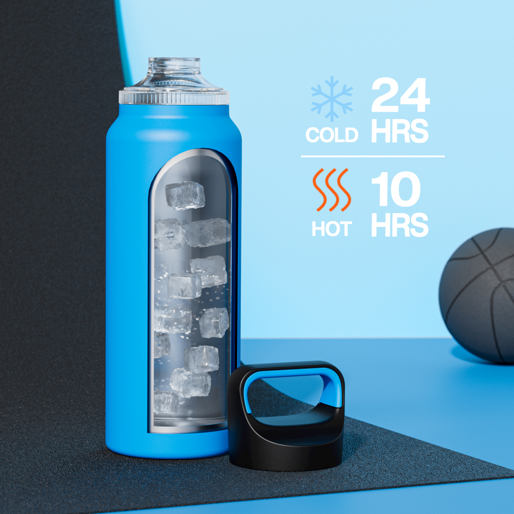 40 oz Insulated Water Bottle with 3 Lids