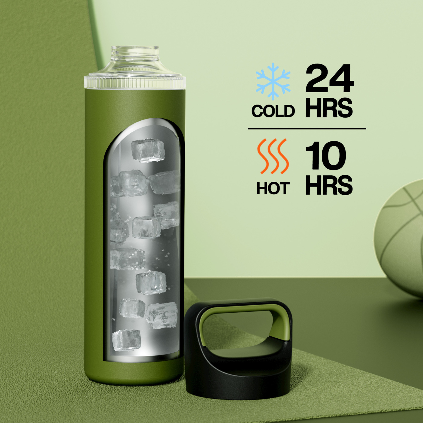 24 oz Insulated Water Bottle with 3 Lids