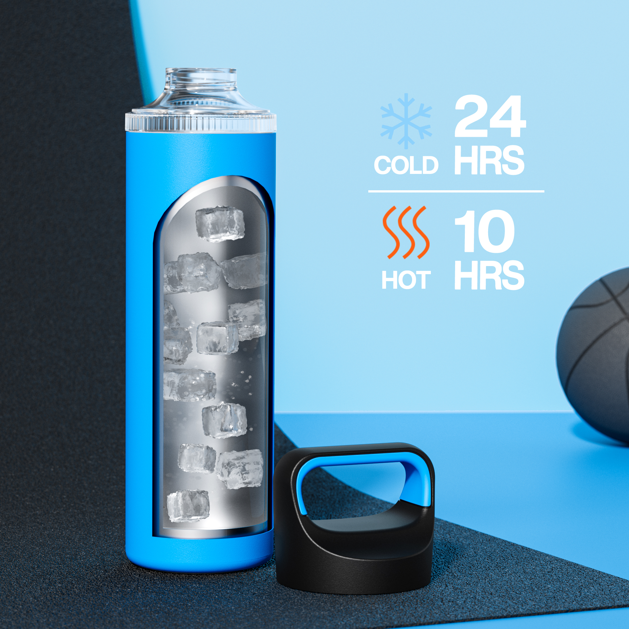 24 oz Insulated Water Bottle with 3 Lids